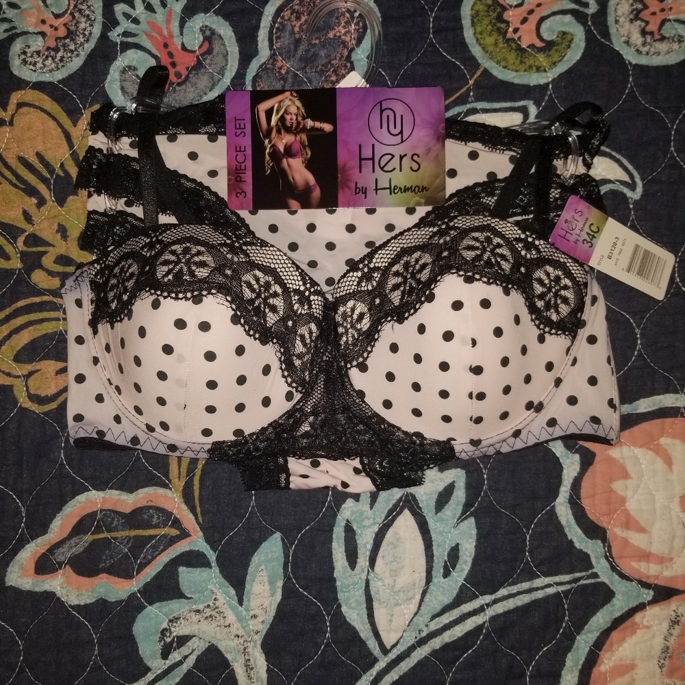Hers by Herman Women's Light Pink with Polka Dots 3pc Bra Set